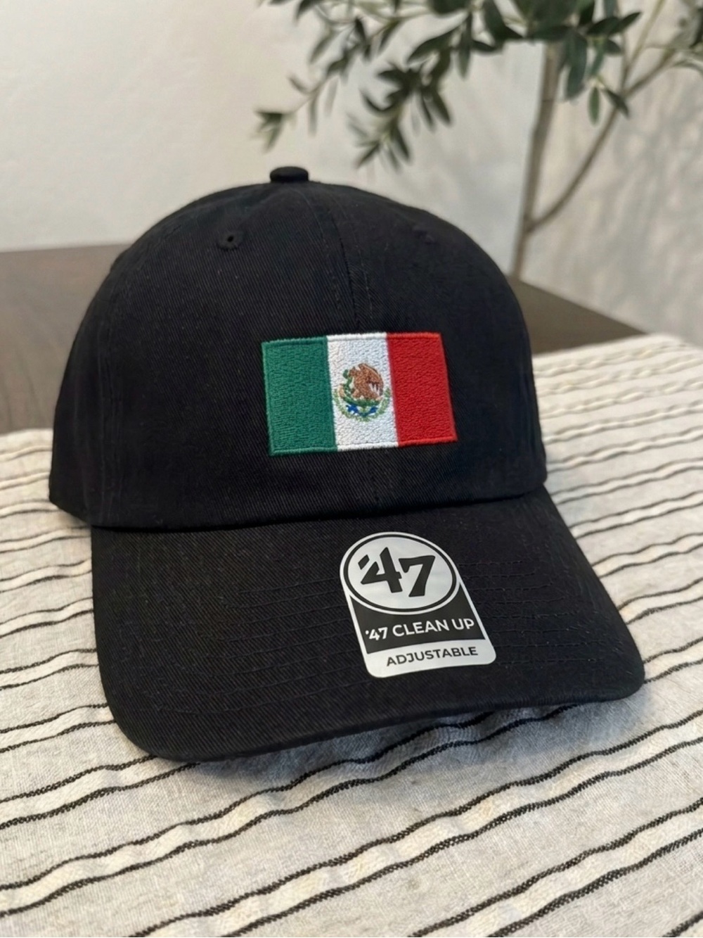 47 Black Baseball Cap with Mexican Flag Patch